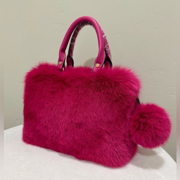 One of a kind! Luxury Dyed Real Fox Fur Leather Handle Satchel - Picture 4 of 15